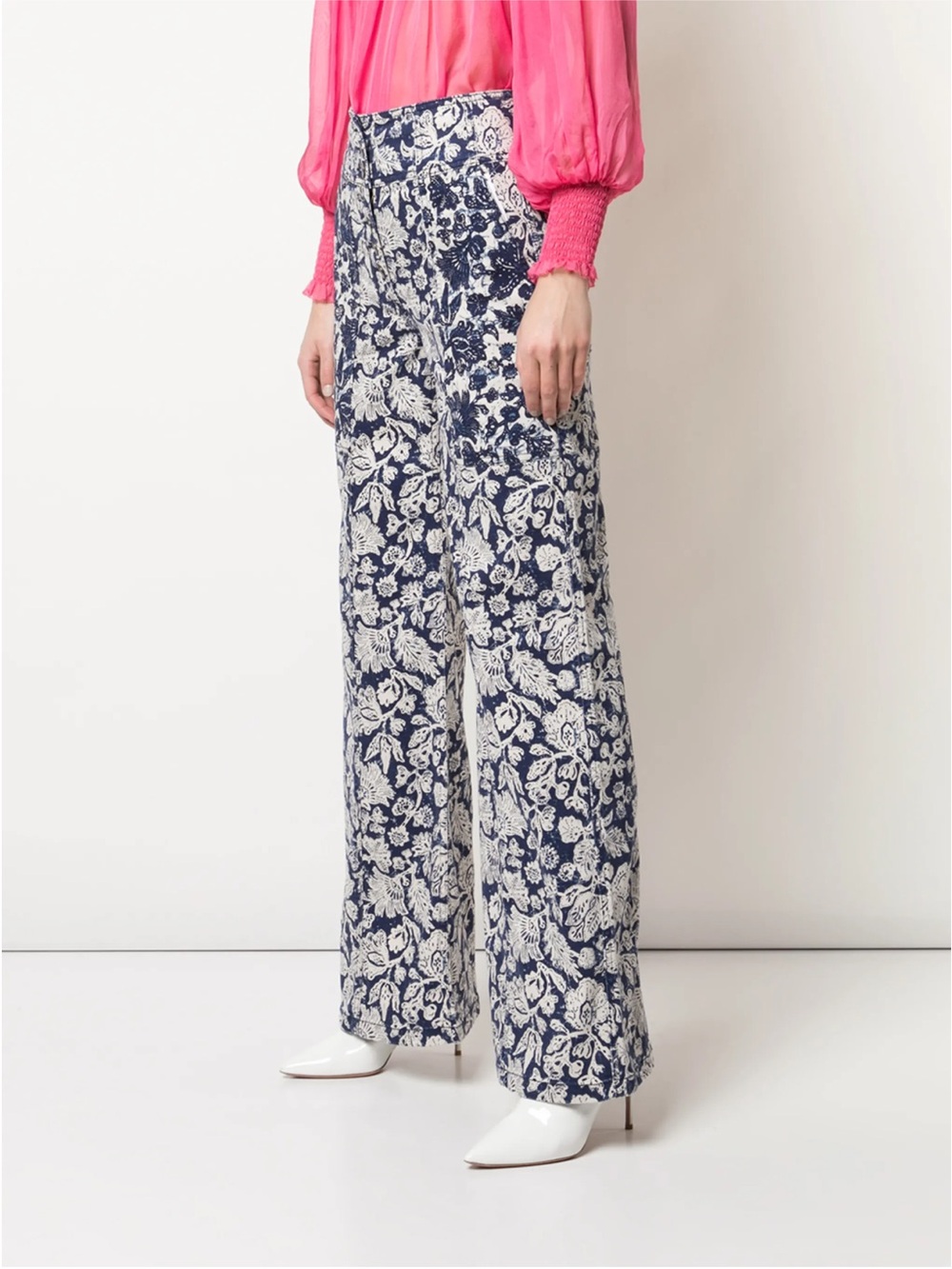 Ulla Johnson Navy and White Floral Wide-Leg Pants